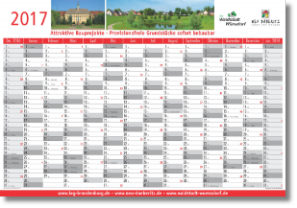Plakatkalender 2017 mit farbiger Abbildung, 14 Monatsspalten